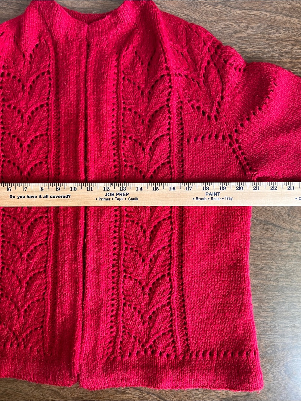 Handmade Red Openwork Lace Knit Cardigan Sweater Womens L Cottagecore Artisan - Picture 5 of 9